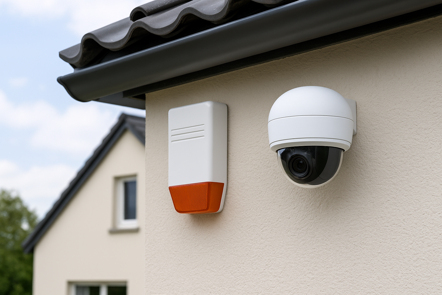 Caméra de vidéosurveillance installée pour sécuriser une maison à Mortain-Bocage et ses environs.